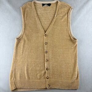 VTG 525 MensWear Sweater Vest Men L Tan V Neck Button Front Grandpacore USA Made
